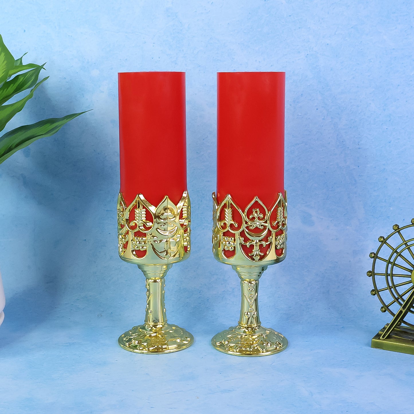 Decorative Led Candle Light Lamps With Golden Stand  (2 Pc)