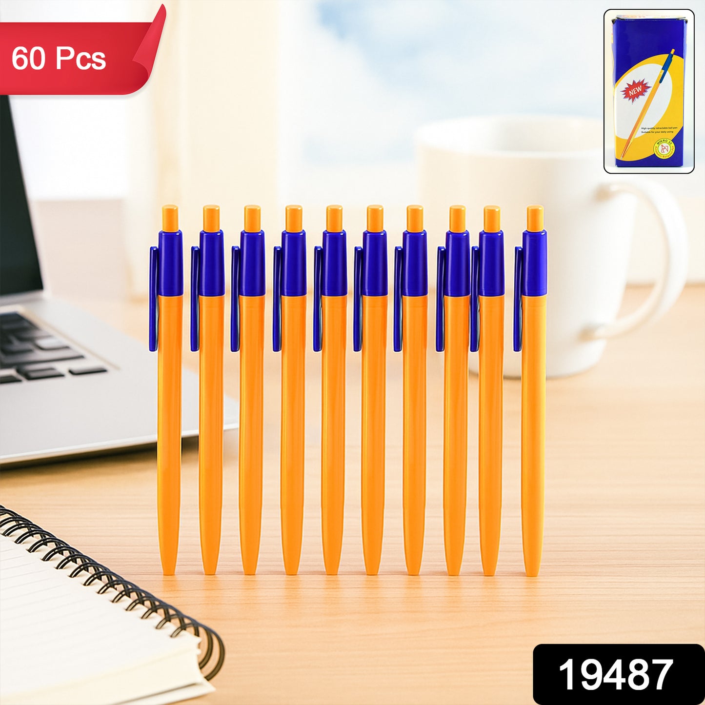 Retractable Ball Pen  Smooth Writing Click Pen With Blue Ink - (60 Pc  Set)