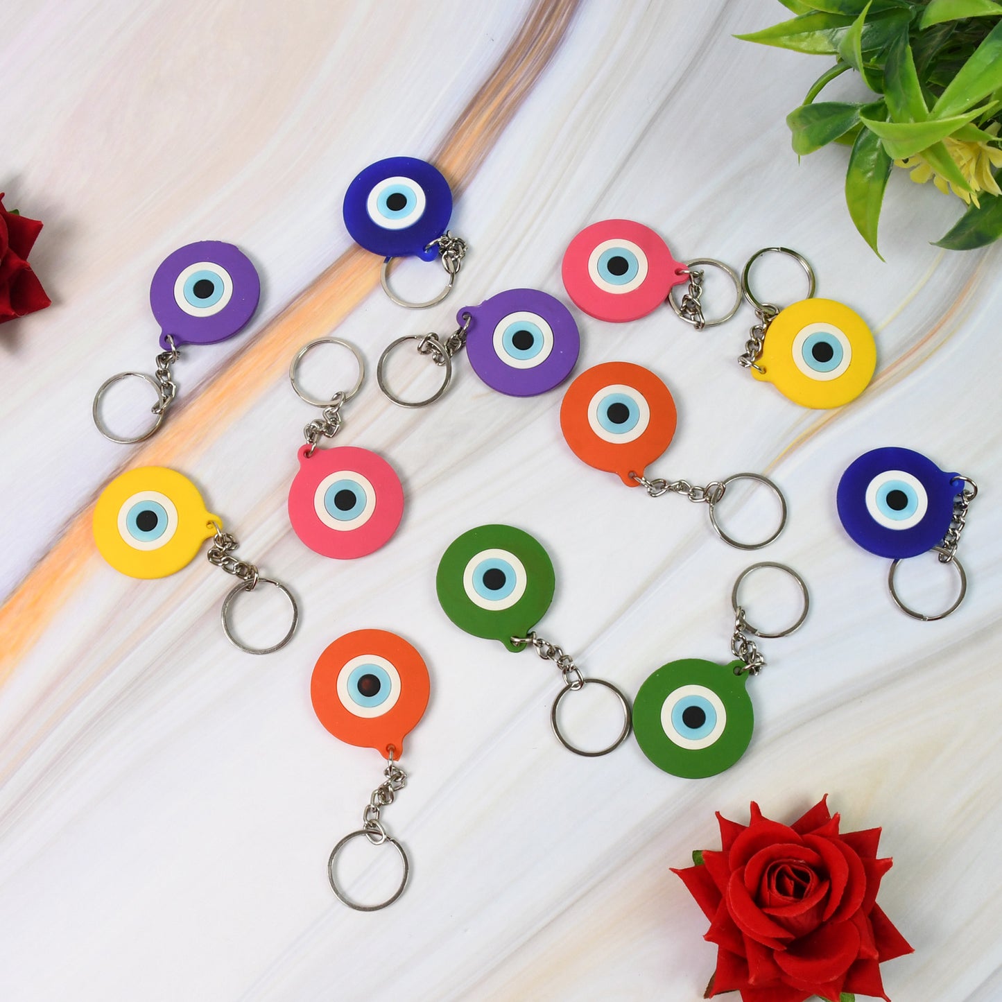 Evil Eye Rubber Silicone Keychain (12 Pcs Set Mix Color)