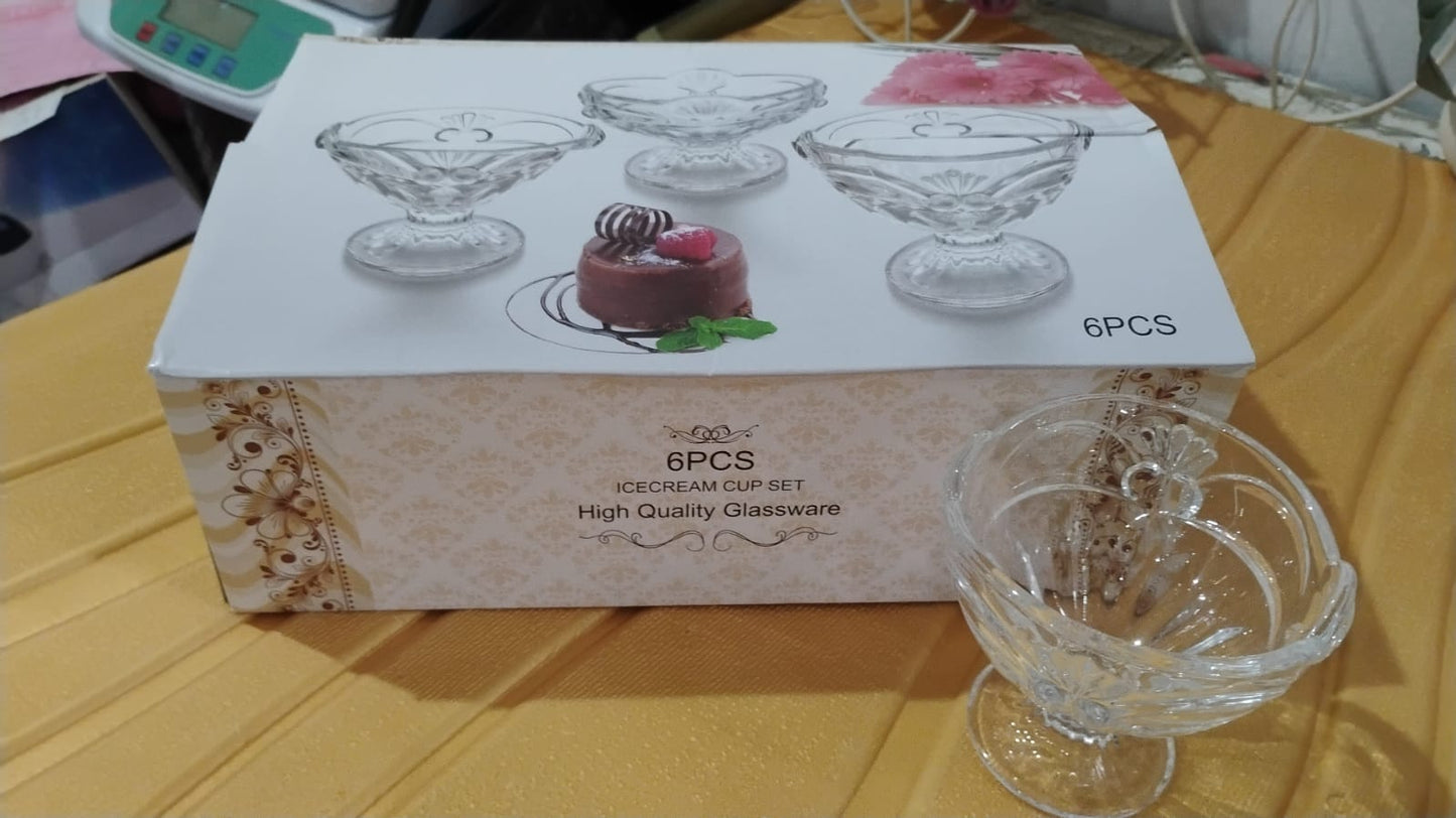 Glass Ice-cream Cup Set Home Kitchen Serving Or Dessert Cup (6 Pcs Set)
