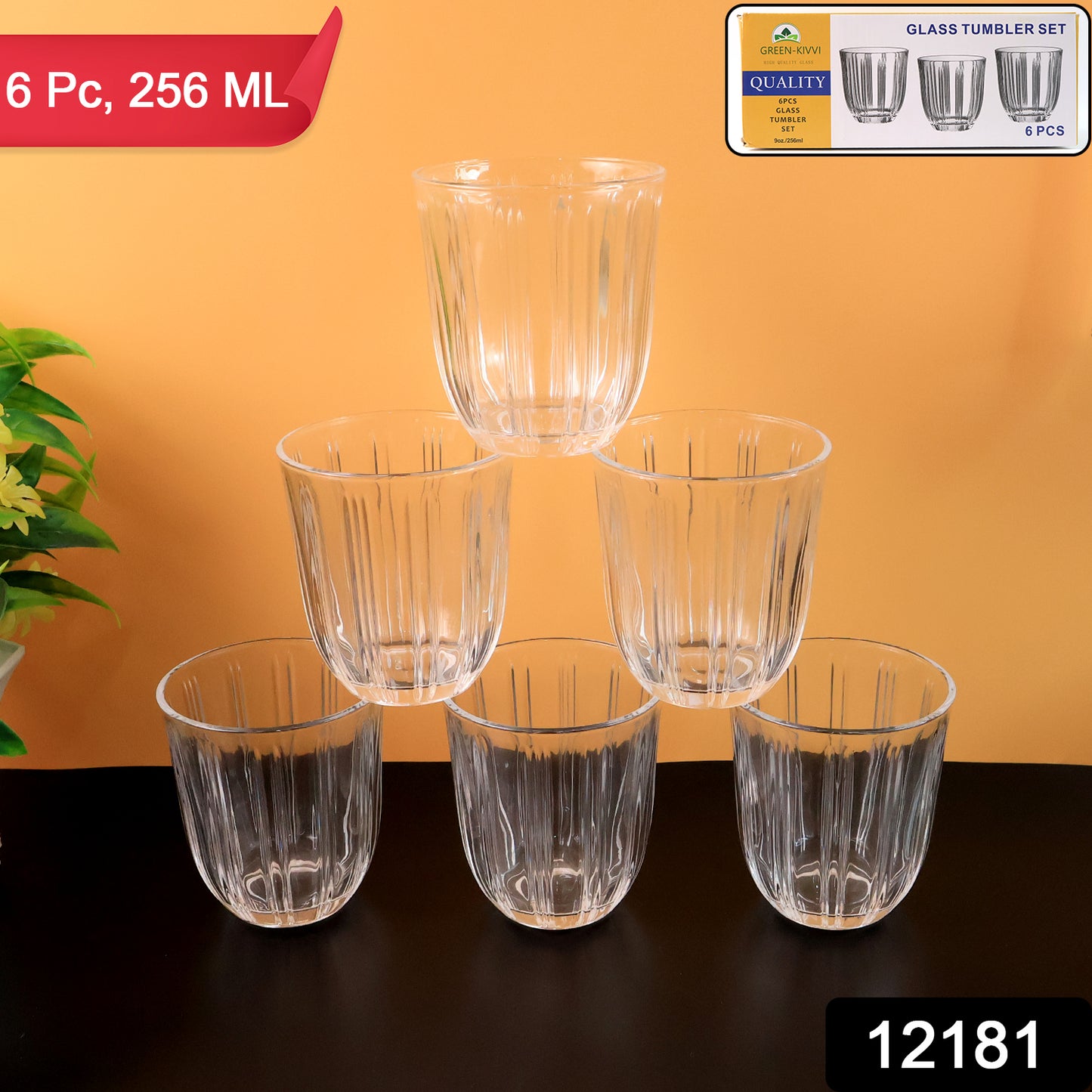 Premium Transparent Glass Tumbler Set (256ml 6 Pc)