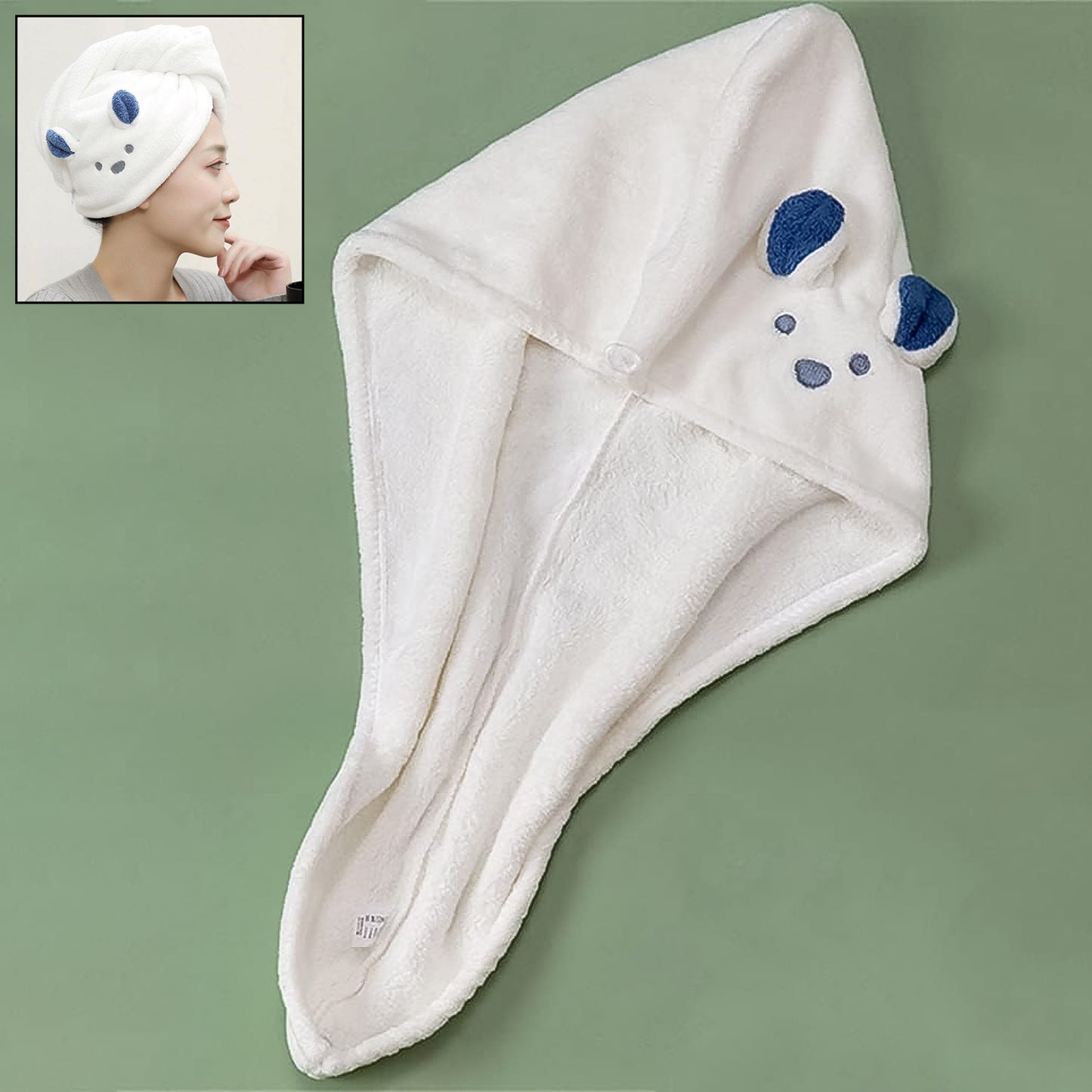 Soft Microfiber Hair Drying Towel Wrap With Cute Animal Ears Button Closure (1 Pc)