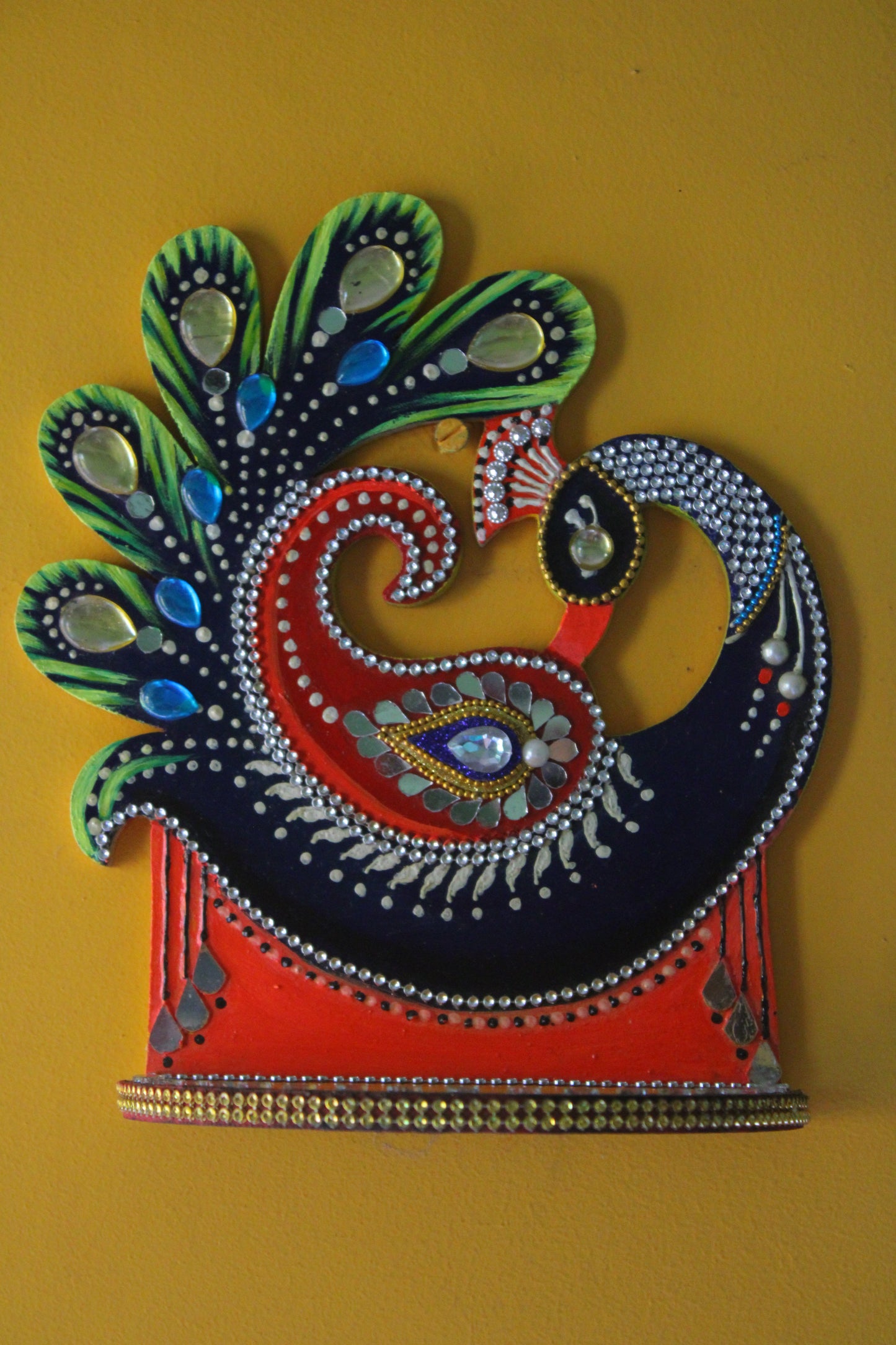 Handcrafted Wooden Peacock Diya Holder