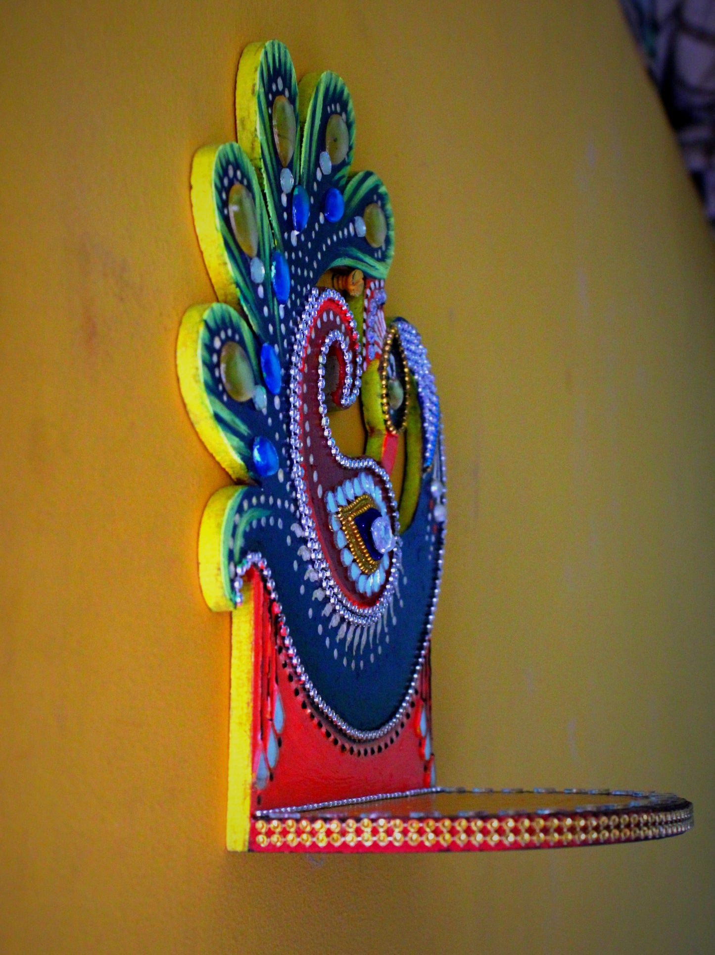 Handcrafted Wooden Peacock Diya Holder
