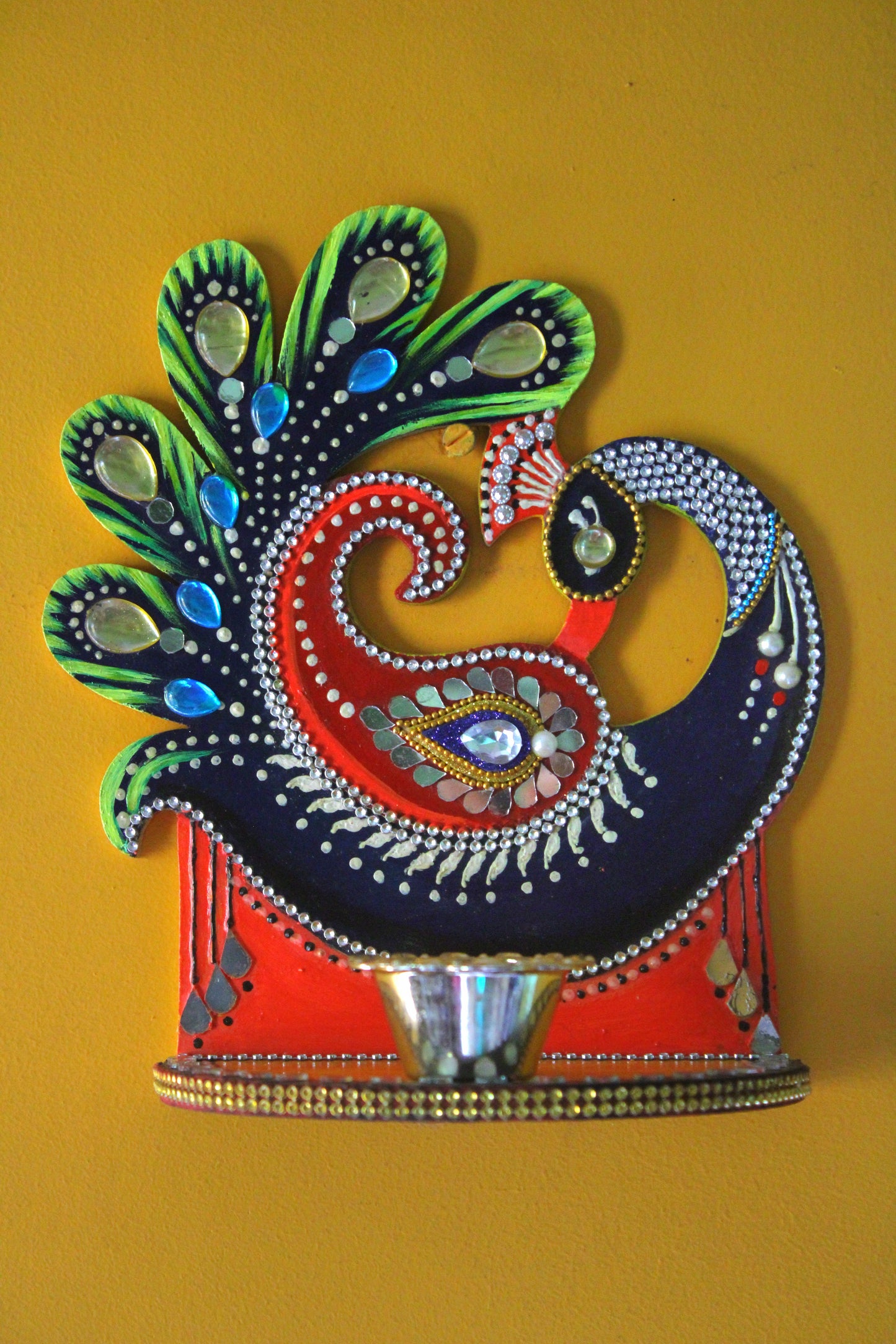 Handcrafted Wooden Peacock Diya Holder