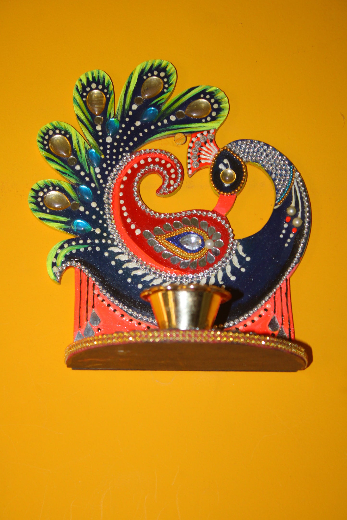 Handcrafted Wooden Peacock Diya Holder