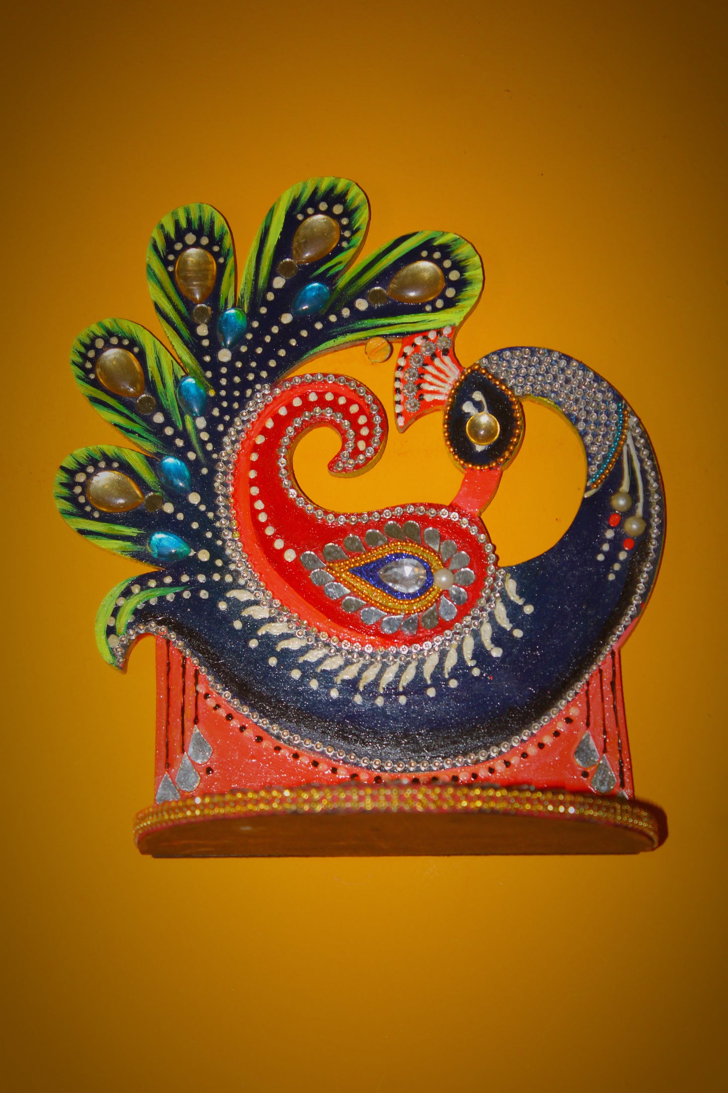 Handcrafted Wooden Peacock Diya Holder