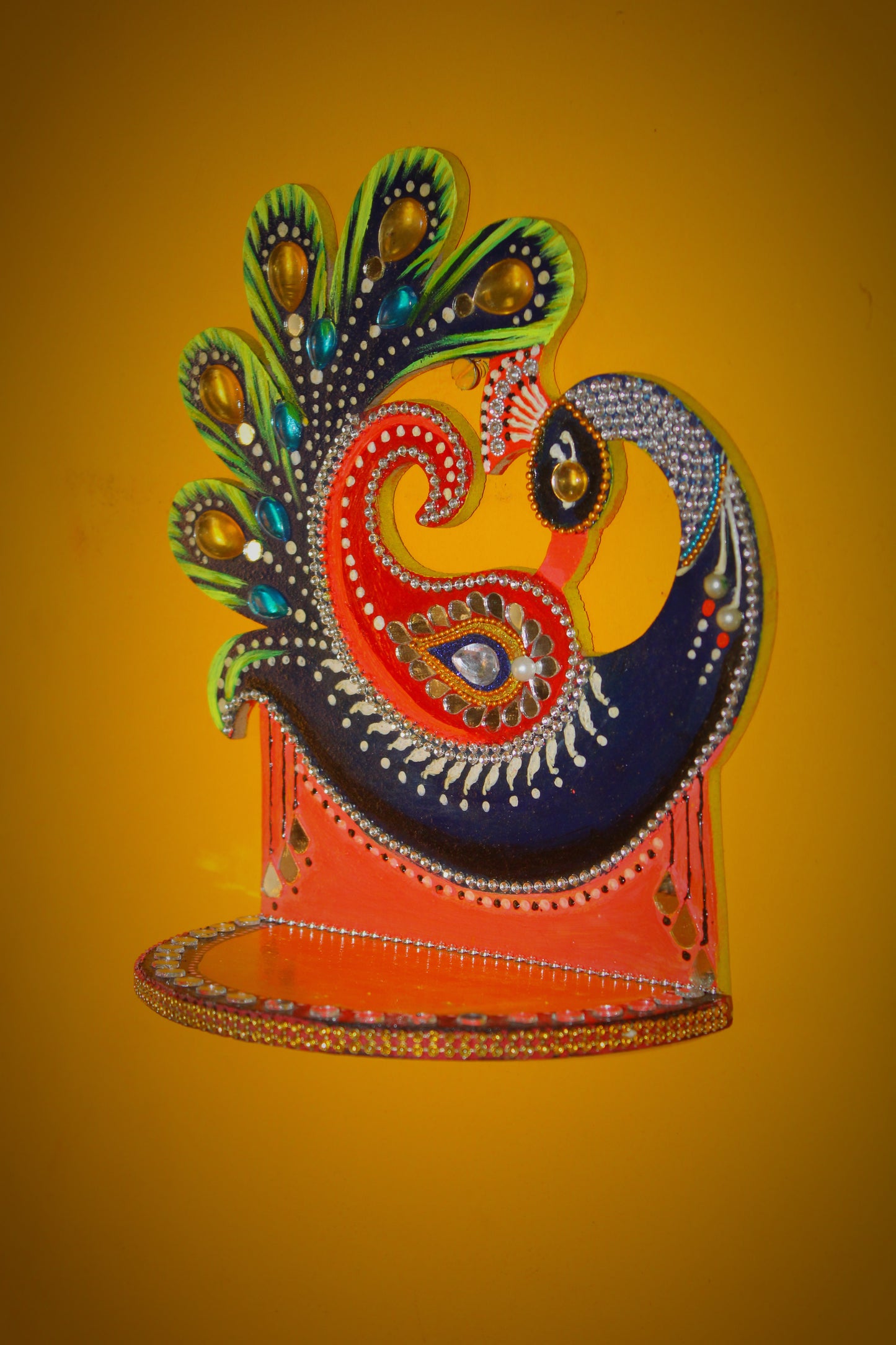 Handcrafted Wooden Peacock Diya Holder