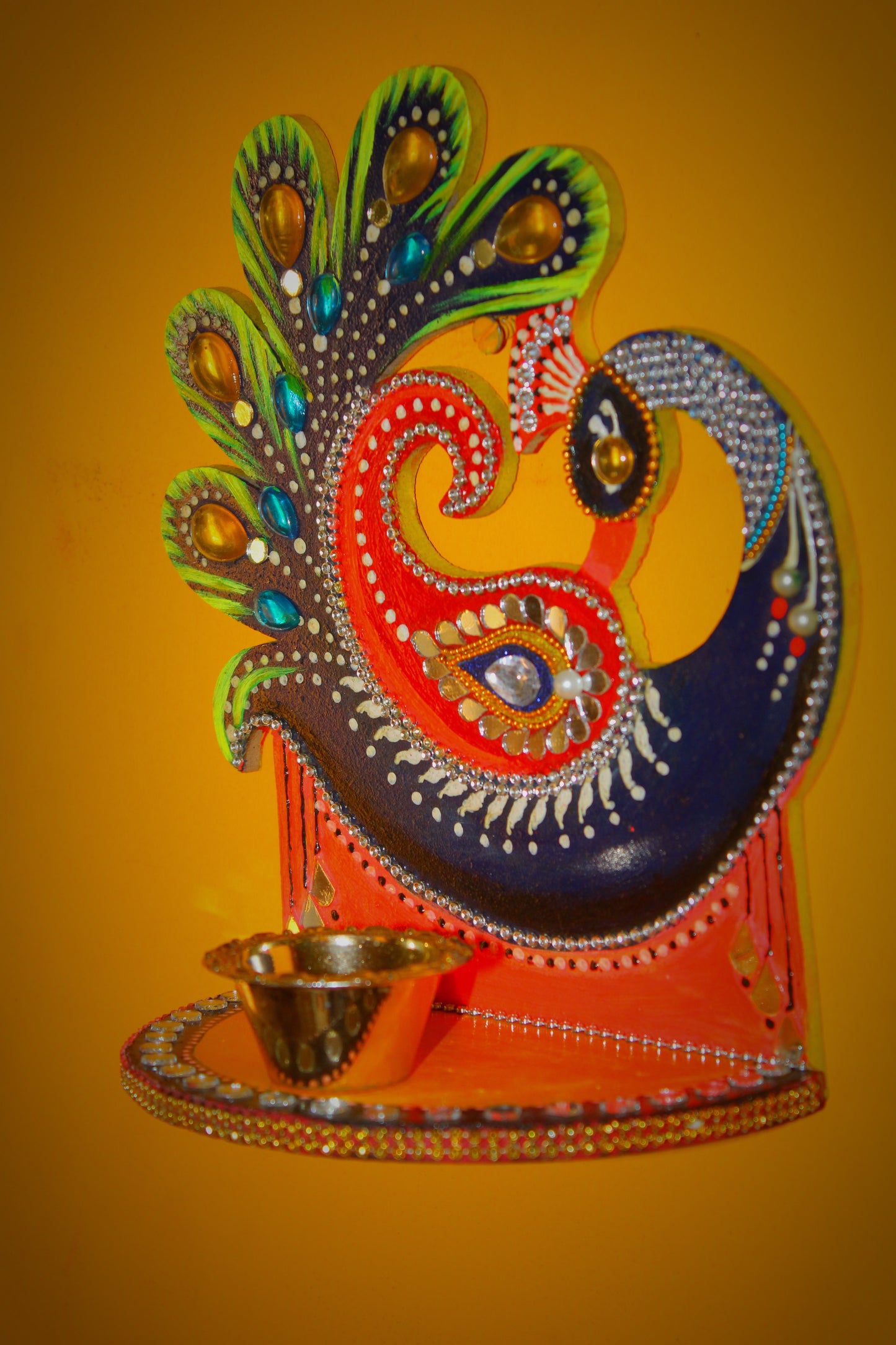 Handcrafted Wooden Peacock Diya Holder