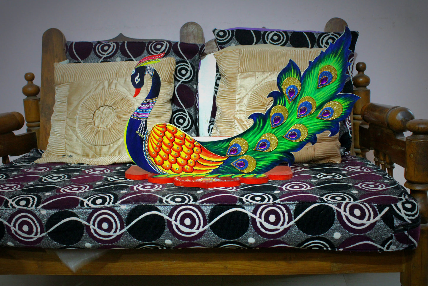 Peacock Design Wooden Wall & Table Décor with Storage and Candle Space