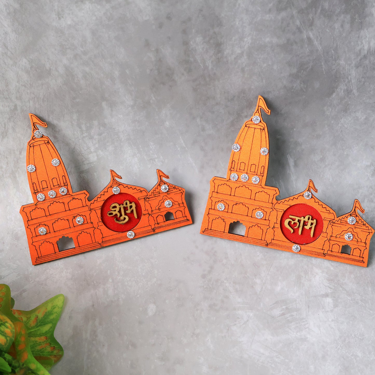 Shubh Labh Ram Temple Mandir Design Decorative Wall Sticker (2 Pc)