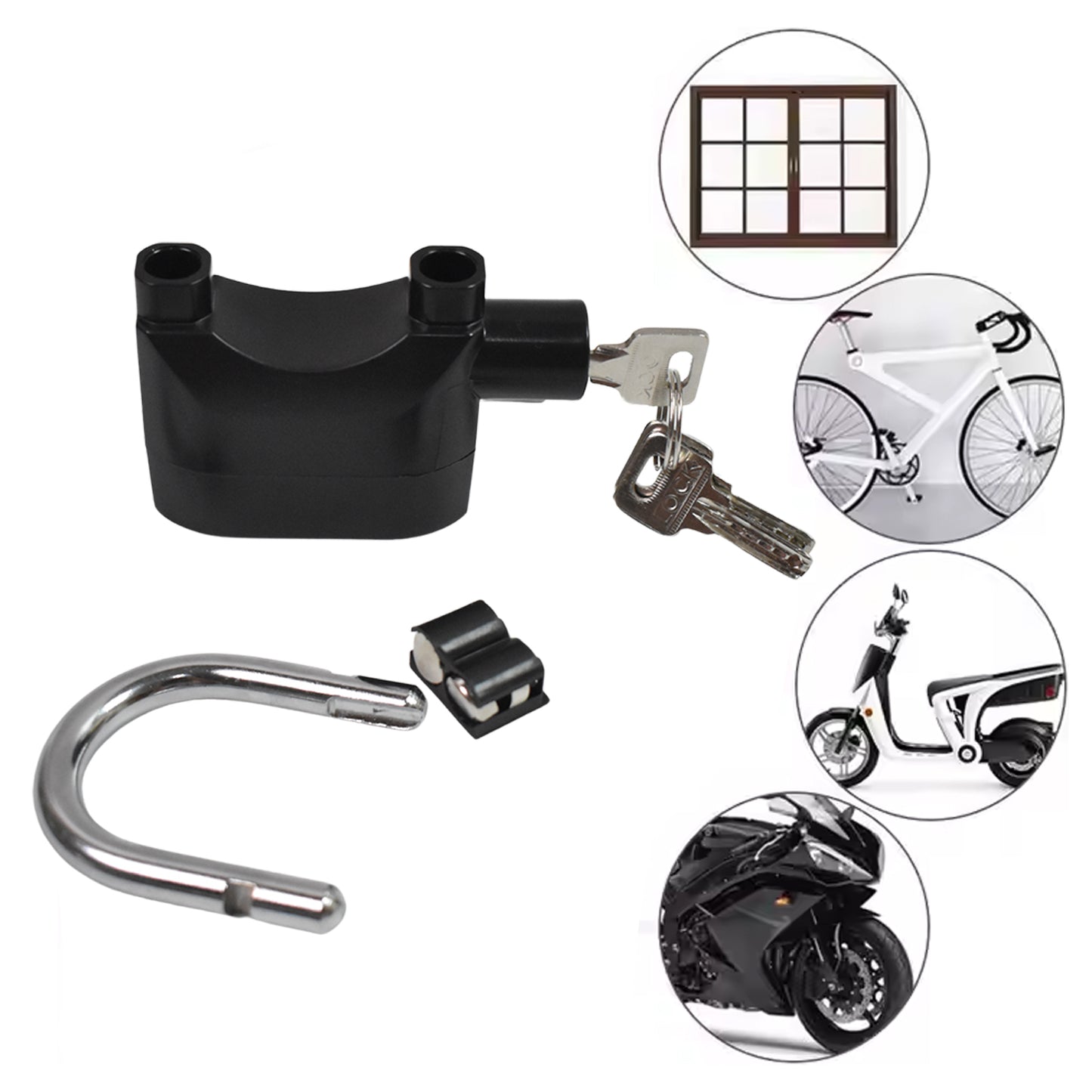 Plastic Body Waterproof Siren Alarm Smart Alarm Lock 3 Keys (1 Set)