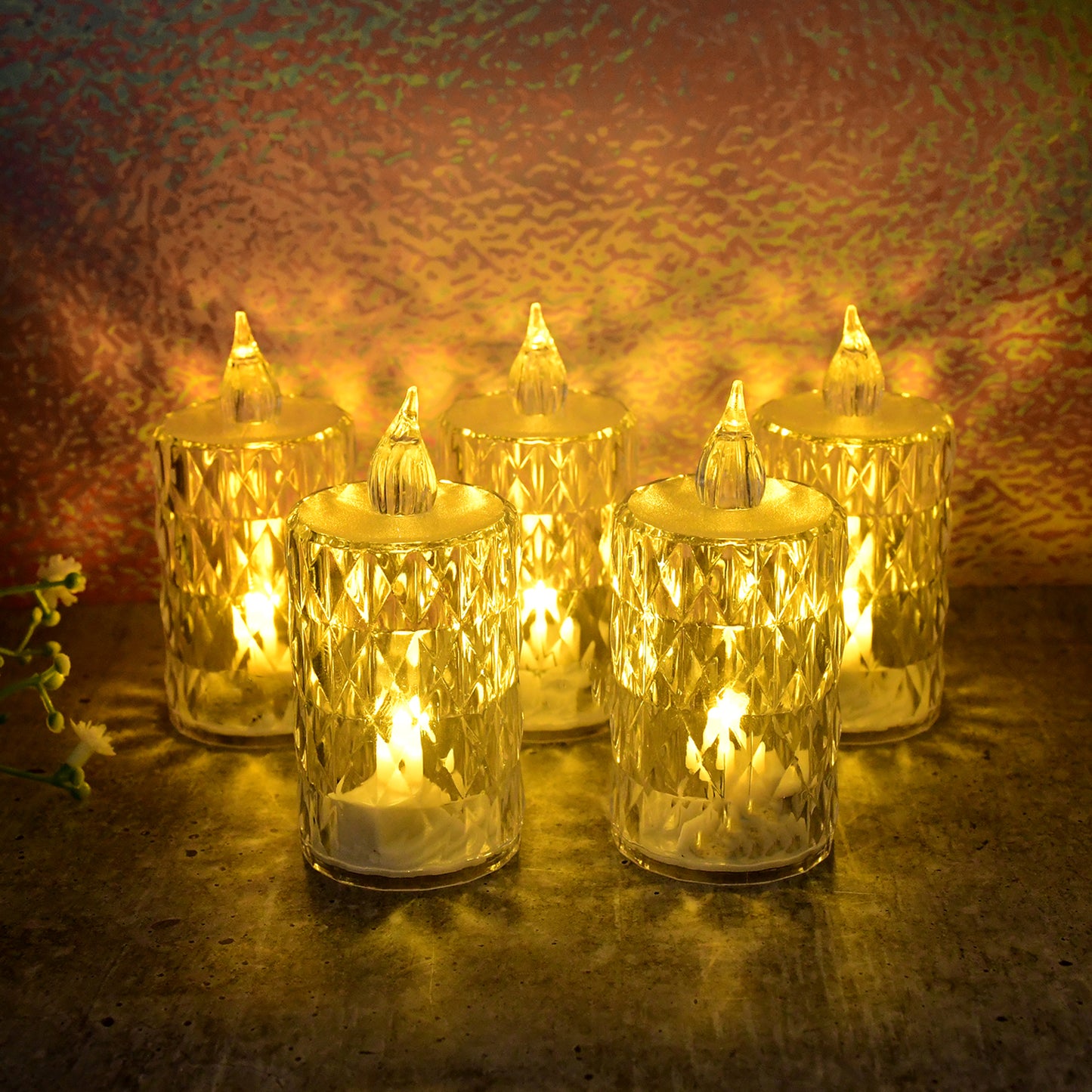 Led Crystal Effect Flameless Candle Light Set (5 Pc)