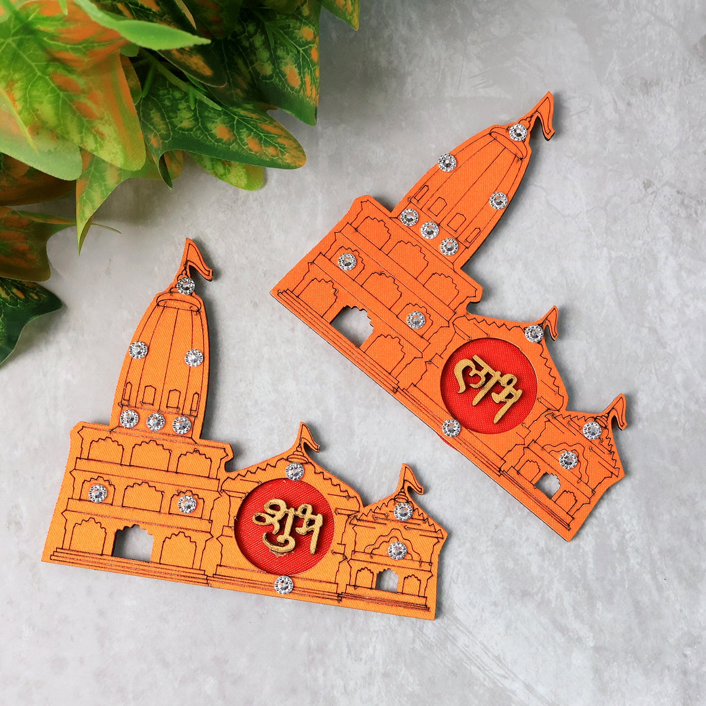 Shubh Labh Ram Temple Mandir Design Decorative Wall Sticker (2 Pc)