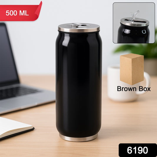 Stainless Steel Can-shaped Vacuum Flask With Built-in Straw 500ml Approx (1 Pc)