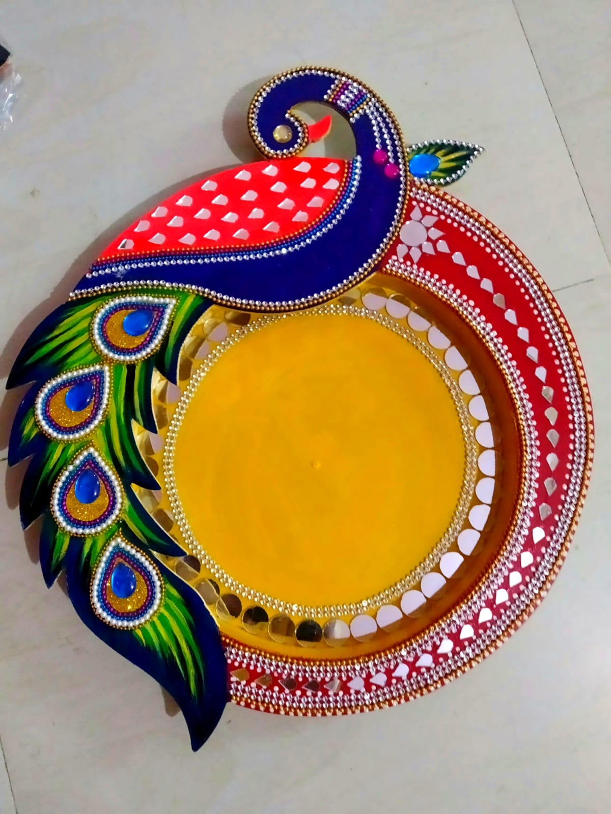 Peacock design Wooden aarti thali