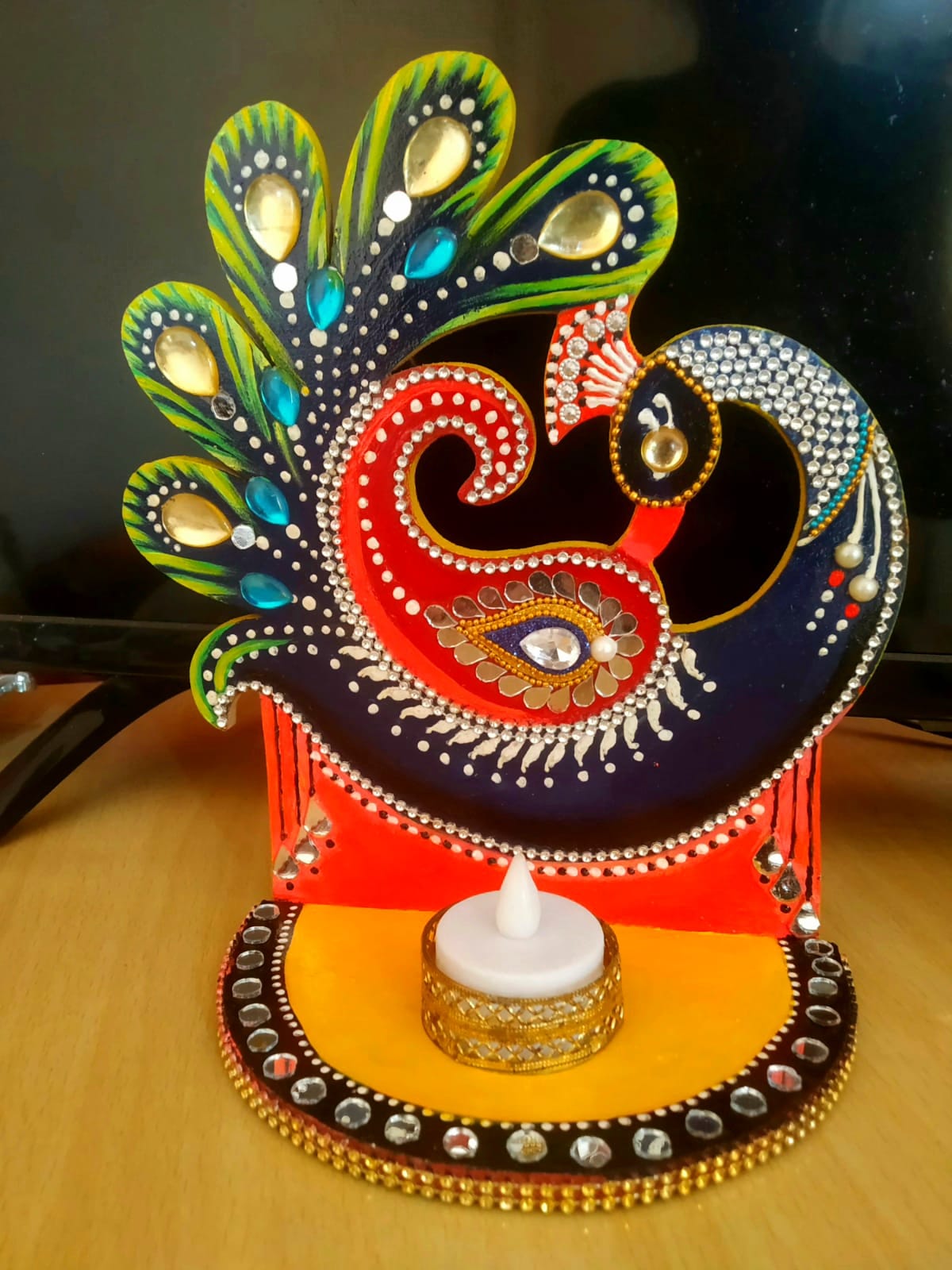 Handcrafted Wooden Peacock Diya Holder