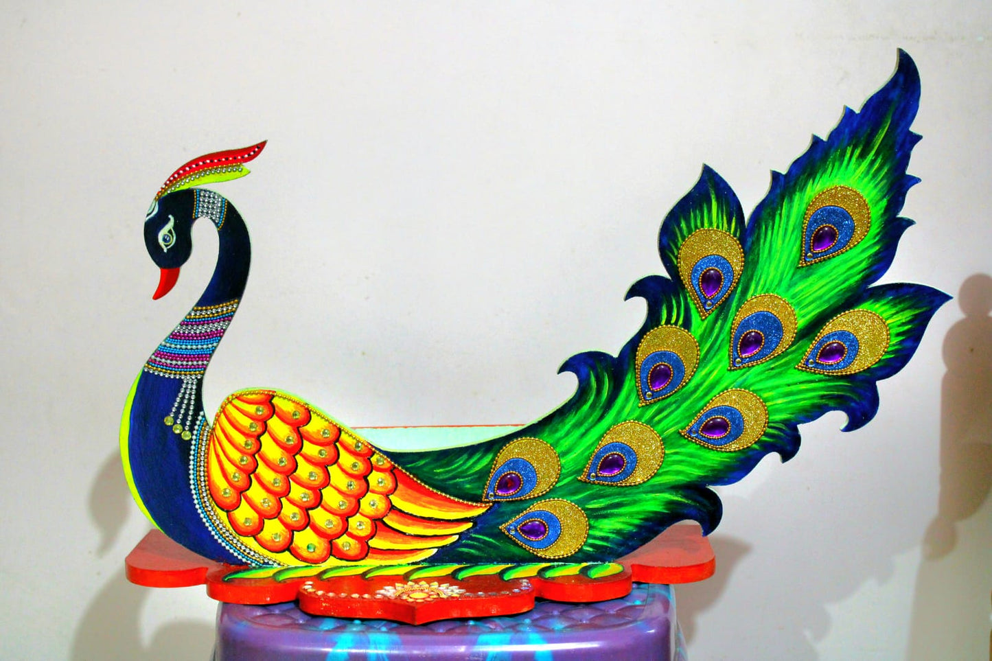 Peacock Design Wooden Wall & Table Décor with Storage and Candle Space