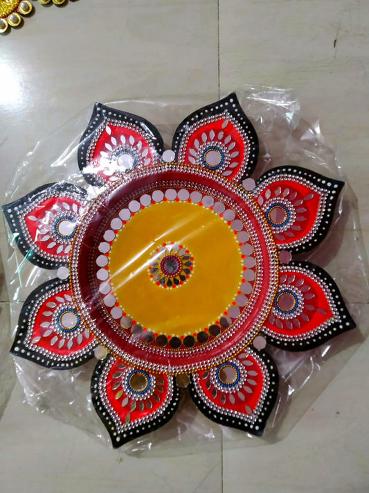 Handmade wooden pooja thali