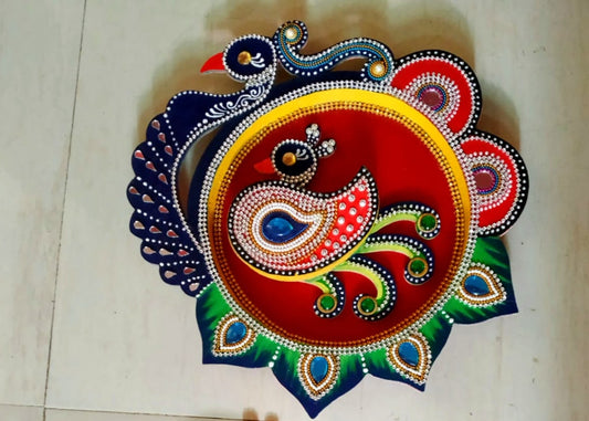 combo of wooden pooja thali and Roli hawal container