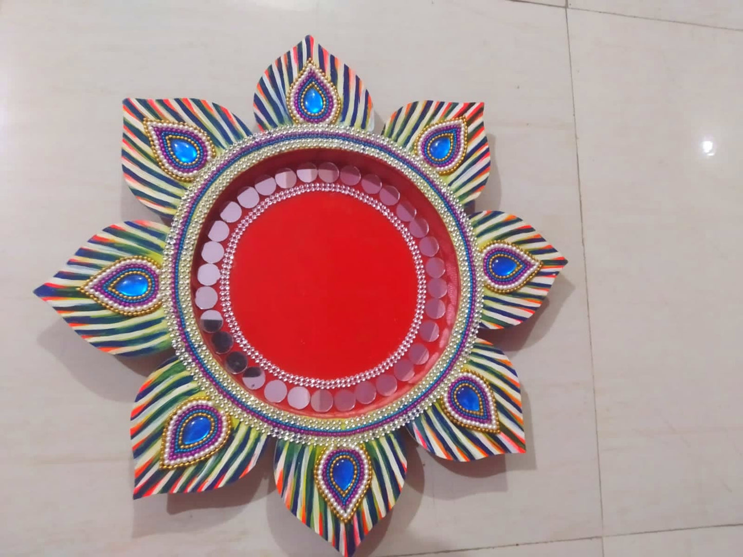 Handmade wooden pooja thali