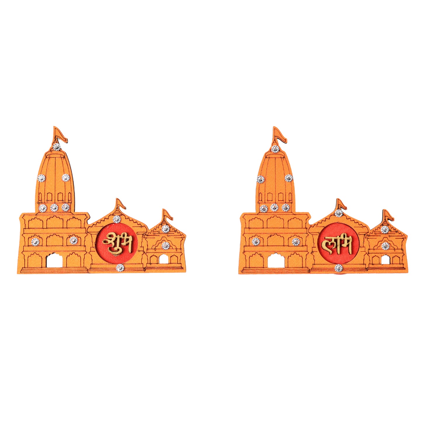 Shubh Labh Ram Temple Mandir Design Decorative Wall Sticker (2 Pc)