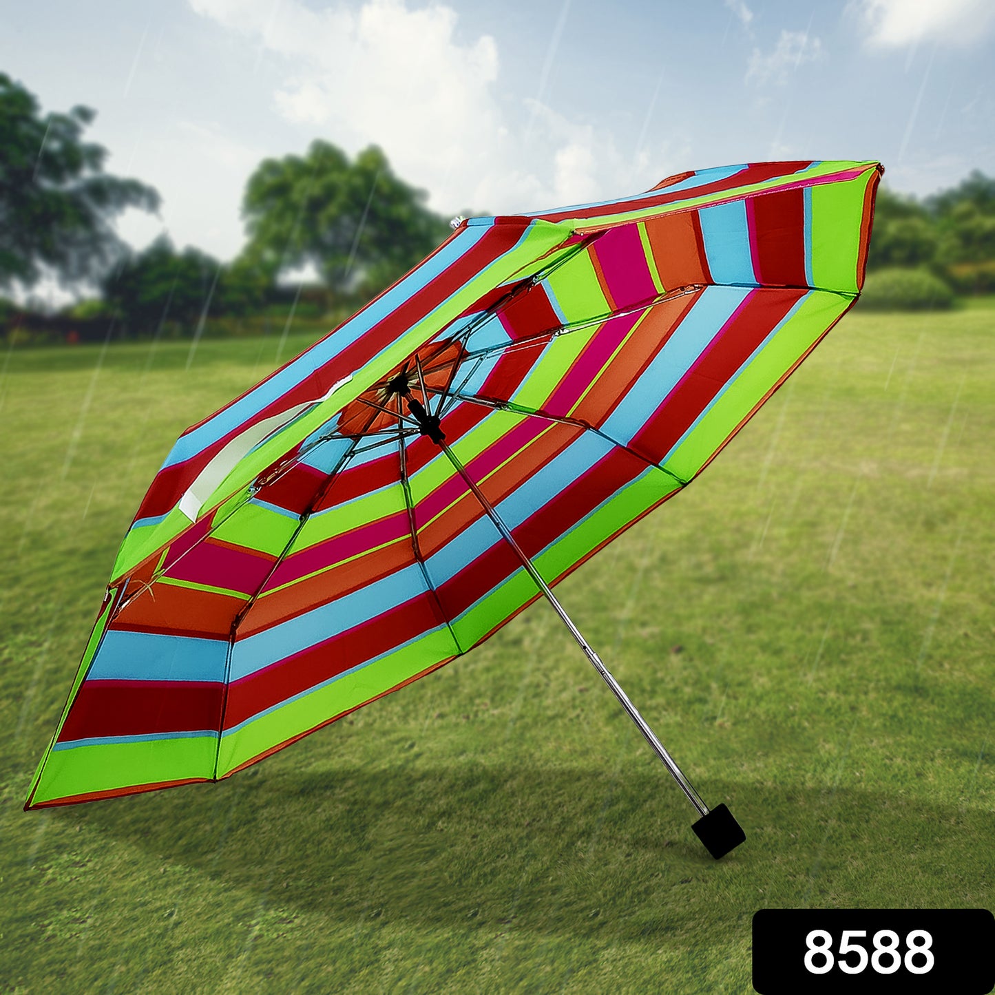 3-fold Sun Rain Protective Solid Foldable Umbrella (1 Pc)