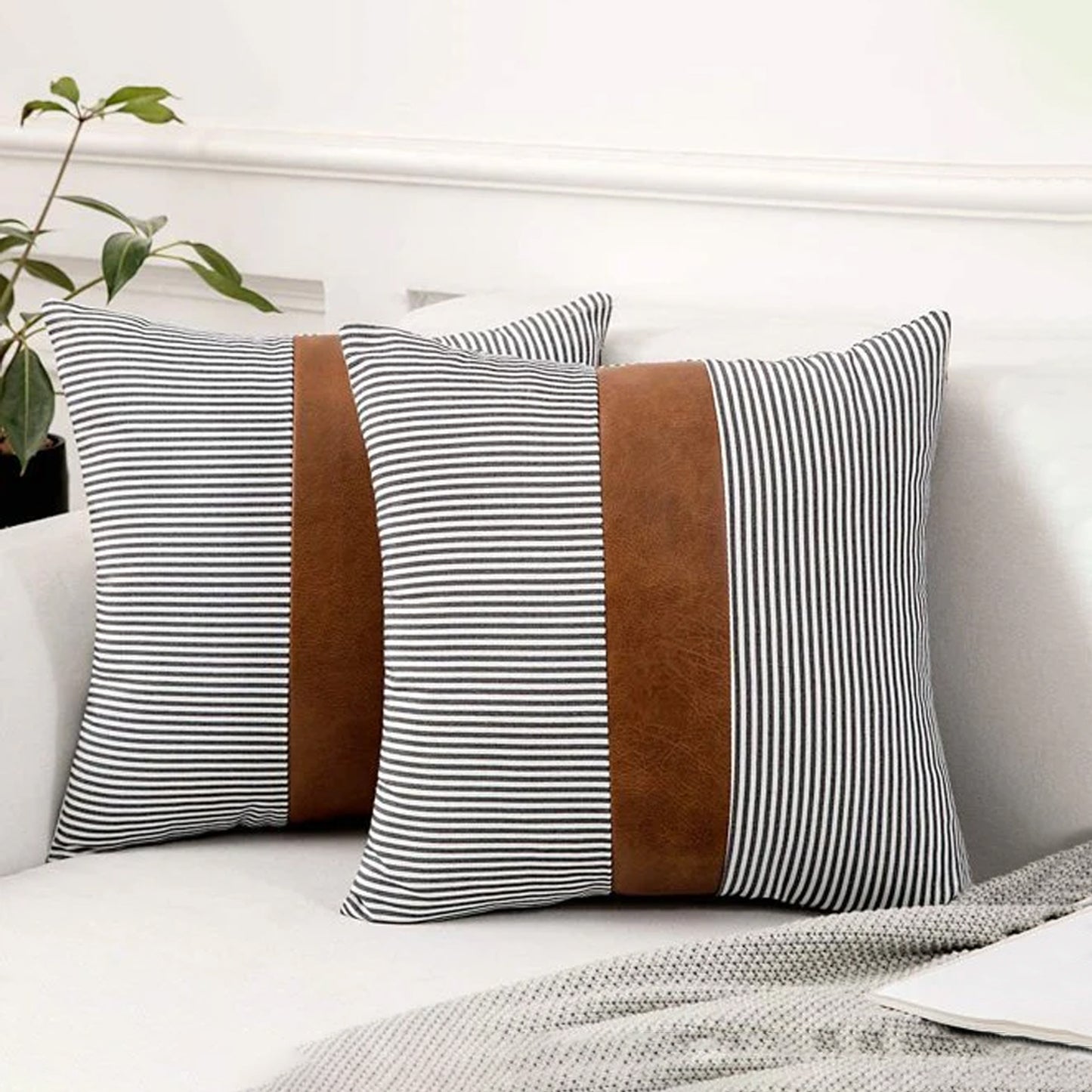 Pillow Covers Leather Cotton Cushion Covers (16 16 Inch 1 Pair 2 Pc)