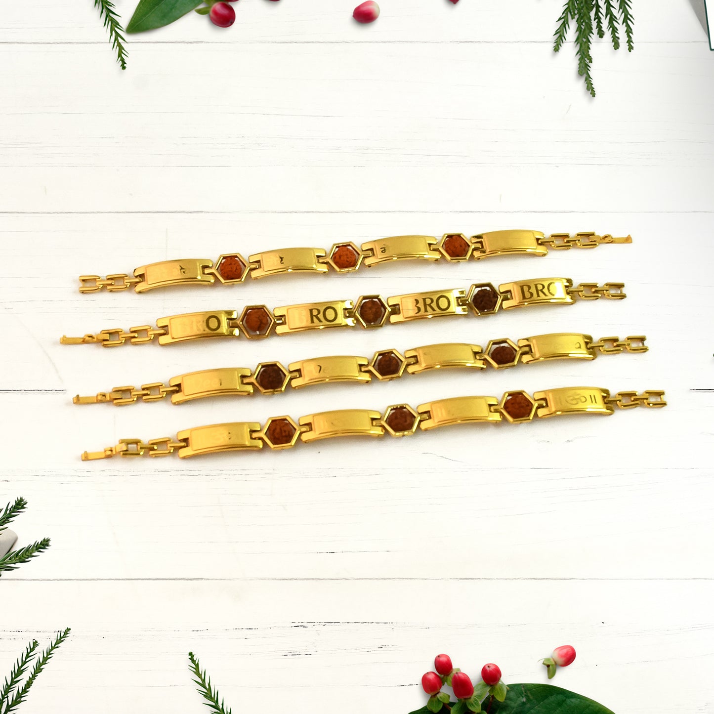 Gold Plated Hexa Bead Bracelet Rakhi For Brother (1 Pc)