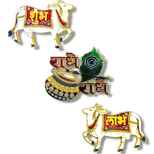 Crafonic Acrylic Shubh Labh on Cow for Diwali Decoration Stickers