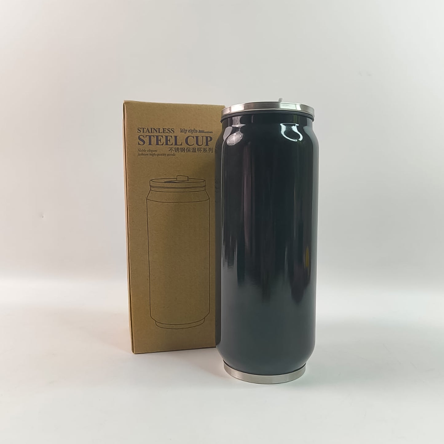Stainless Steel Can-shaped Vacuum Flask With Built-in Straw 500ml Approx (1 Pc)