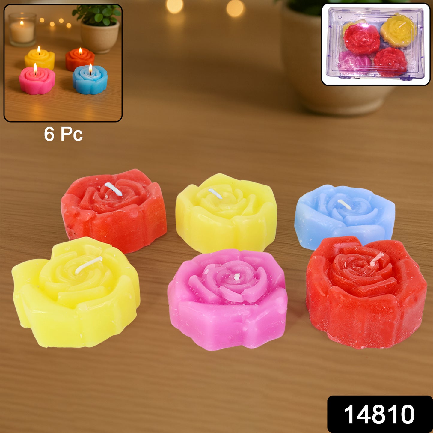 Rose Shaped Wax Candle Set (6 Pc)