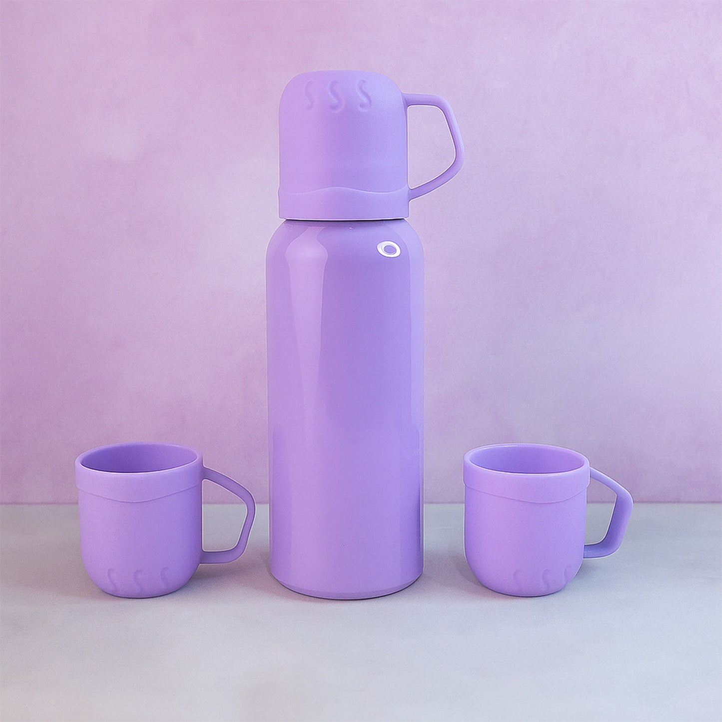 Purple Vacuum Flask Set Stainless Steel Thermos With 3 Cups Approx 500ml