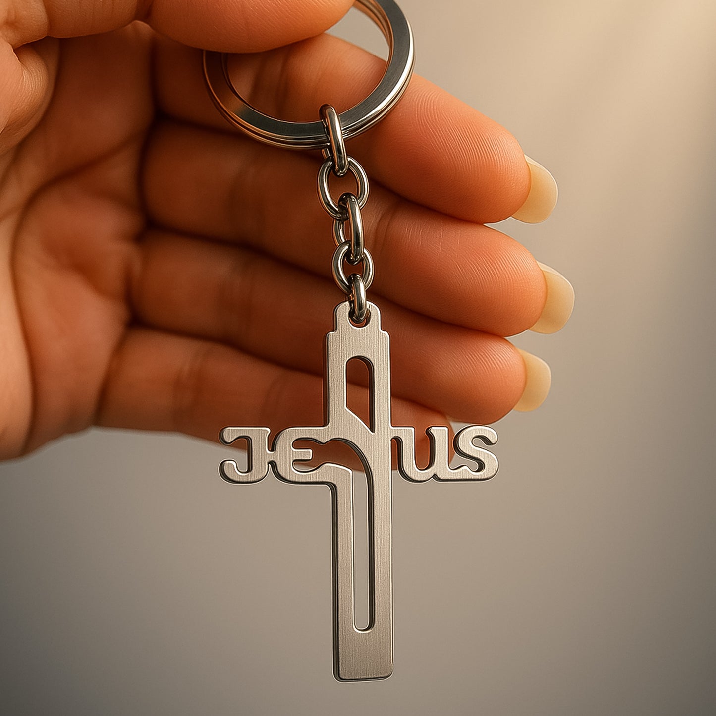 Elegant Metal Cross Keychain With Gujarati Jesus Script Religious Faith Key Ring
