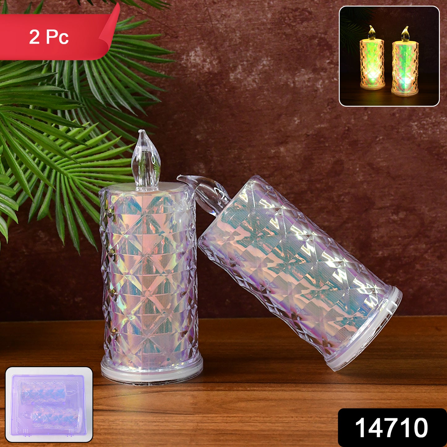 Decorative Led Candle Lights With Holographic Finish (2 Pc  Set)