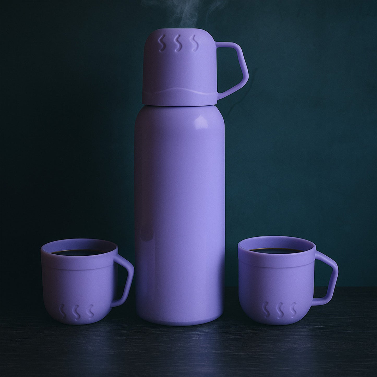 Purple Vacuum Flask Set Stainless Steel Thermos With 3 Cups Approx 500ml
