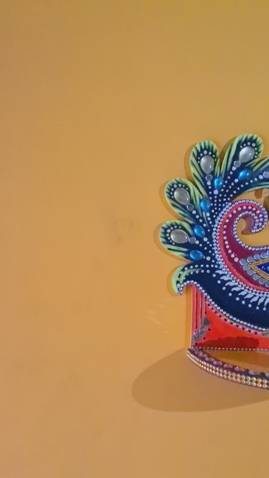 Handcrafted Wooden Peacock Diya Holder