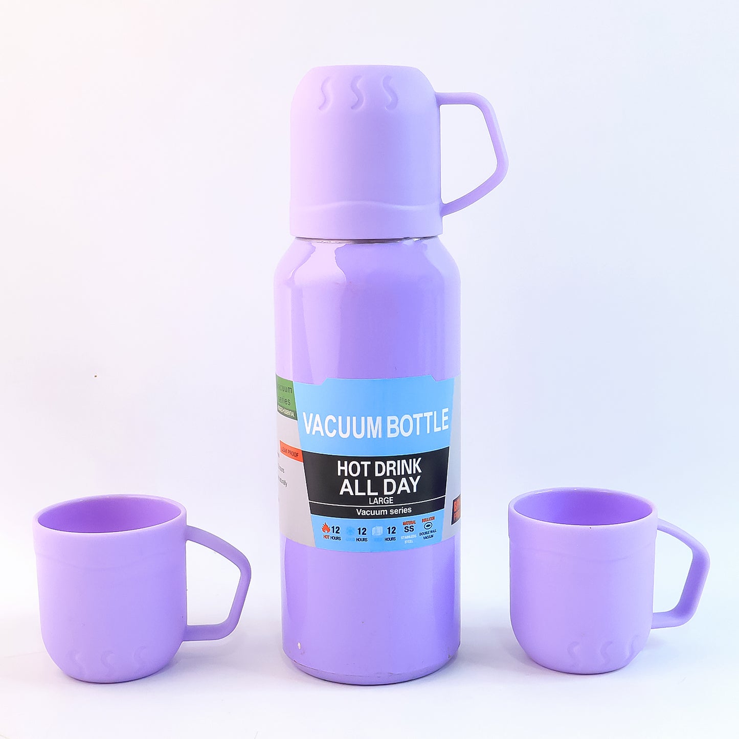 Purple Vacuum Flask Set Stainless Steel Thermos With 3 Cups Approx 500ml