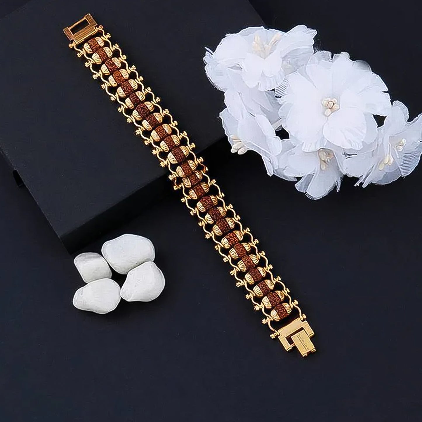 Rudraksha Rakhi For Brother Golden Modern Rudraksha Bracelet Rakhi (1 Pc)