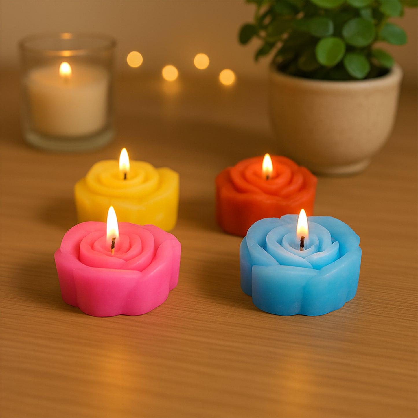 Rose Shaped Wax Candle Set (6 Pc)