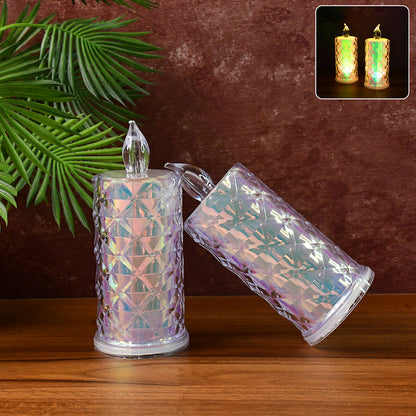 Decorative Led Candle Lights With Holographic Finish (2 Pc  Set)