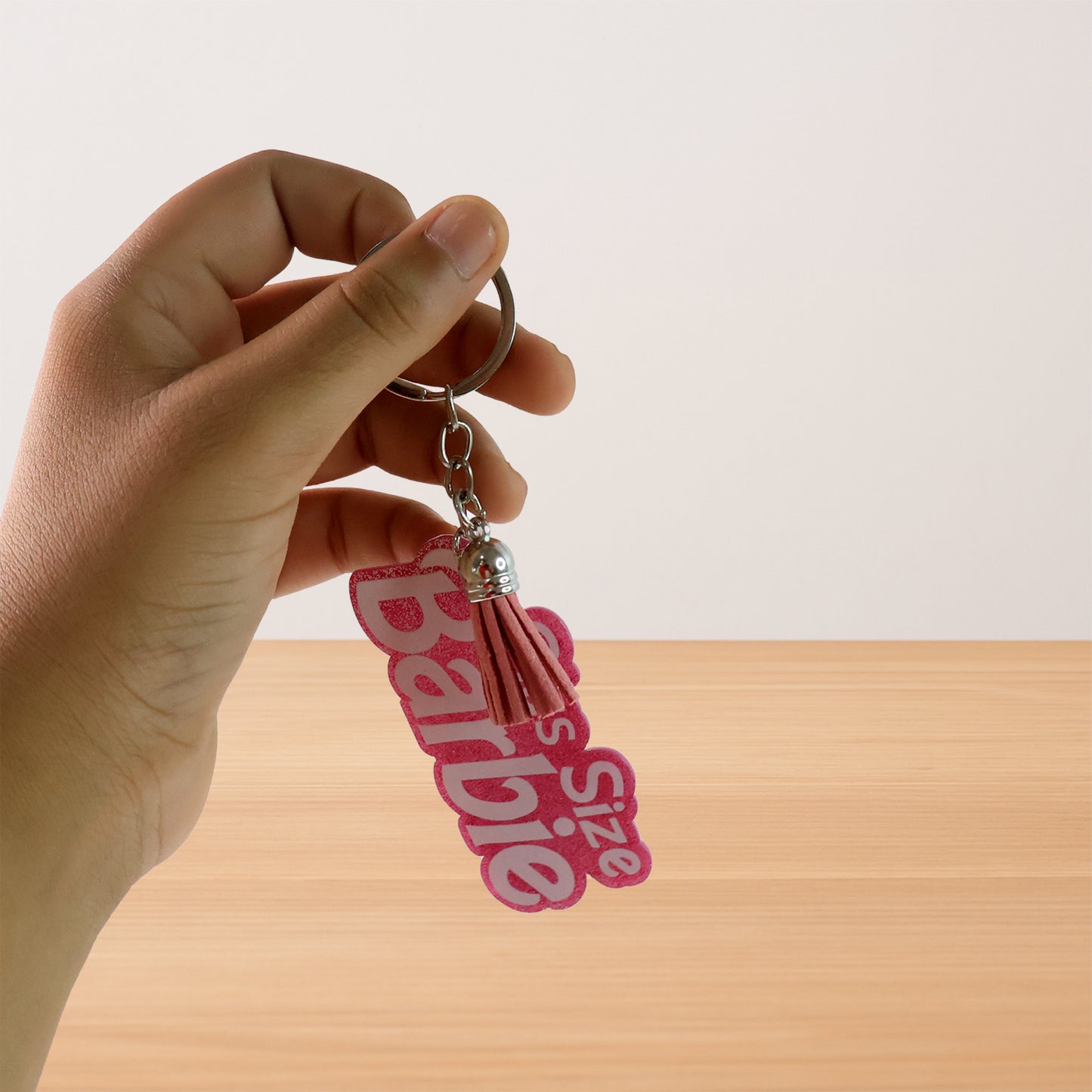 Text Keychain With Glitter Finish And Tassel Charm (1 Pc)