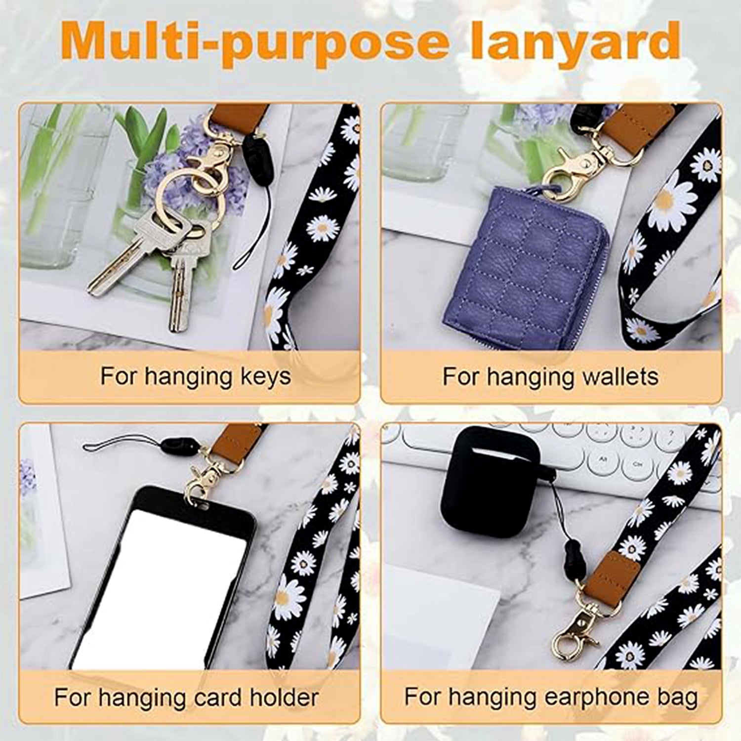 Floral Print Neck Lanyard Strap With Clip Hook Mobile String