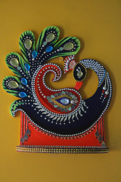 Handcrafted Wooden Peacock Diya Holder