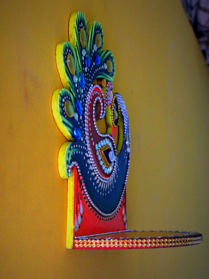 Handcrafted Wooden Peacock Diya Holder