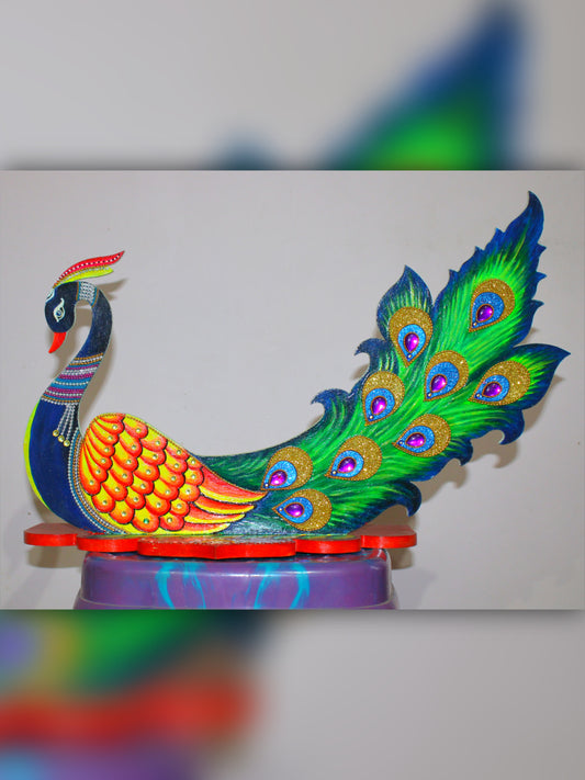 Peacock Design Wooden Wall & Table Décor with Storage and Candle Space