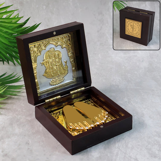 Golden Charan Paduka In Wooden Box