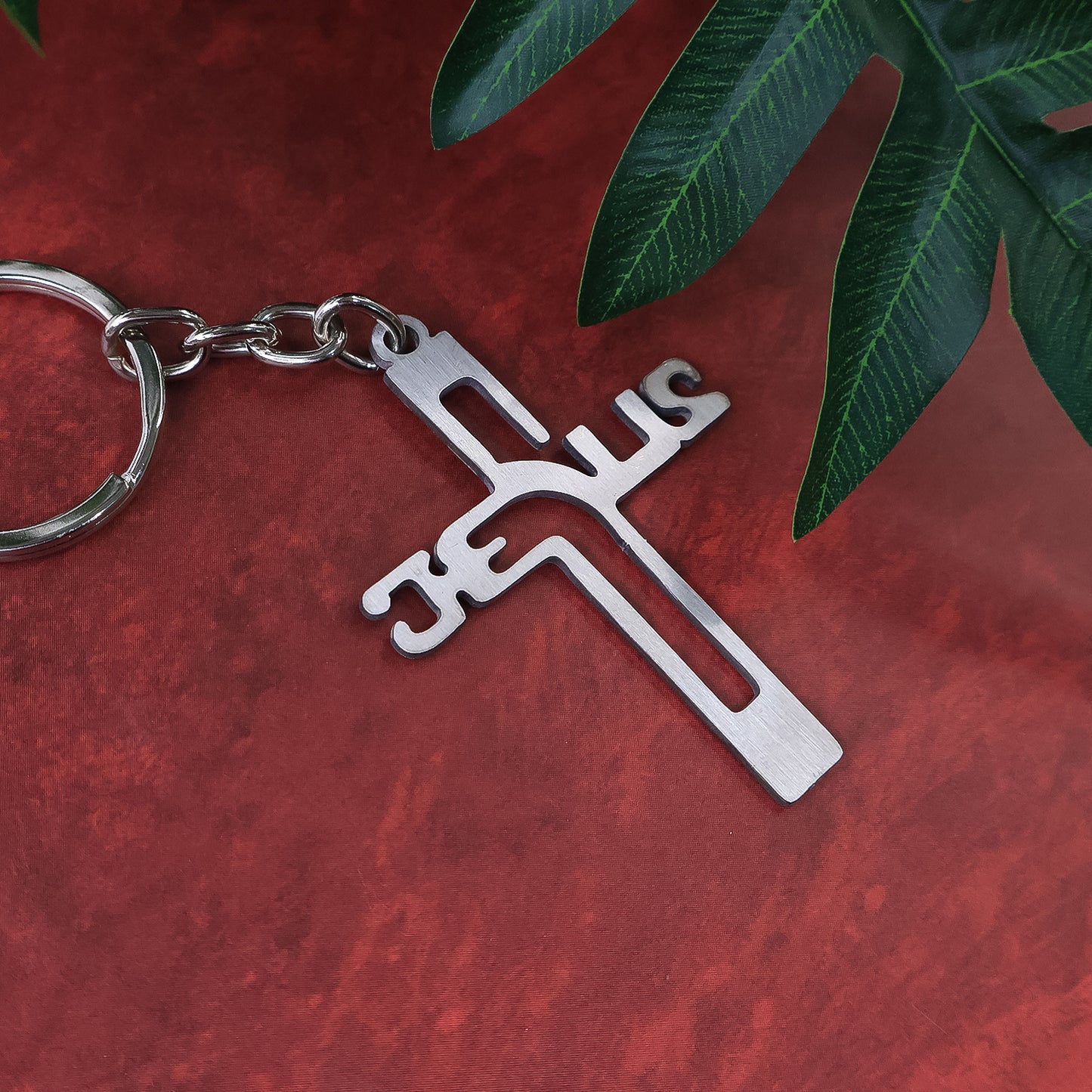 Elegant Metal Cross Keychain With Gujarati Jesus Script  Religious Faith Key Ring