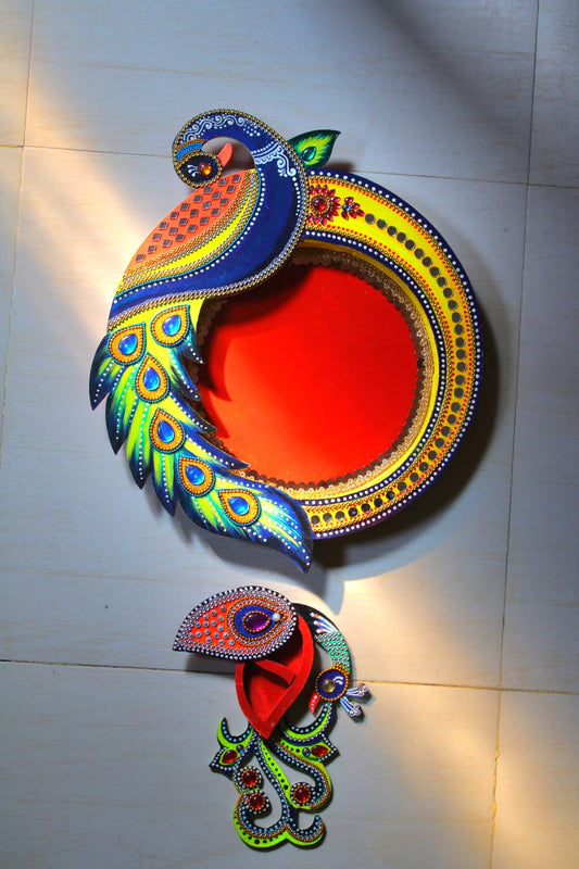 Combo of wooden pooja thali with Roli Chawal container