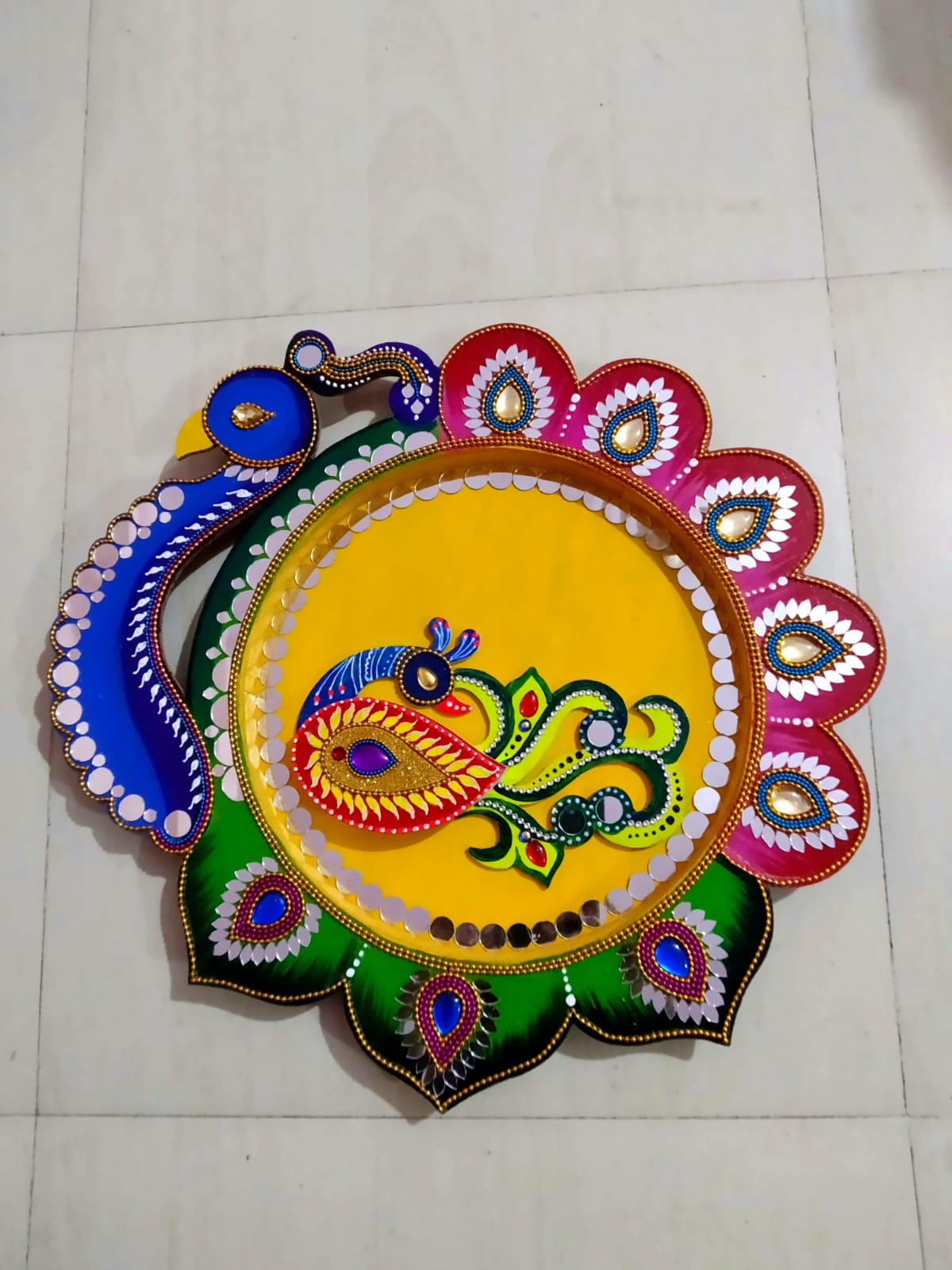 Handmade Peacock design Pooja thali hadli kumkum combo